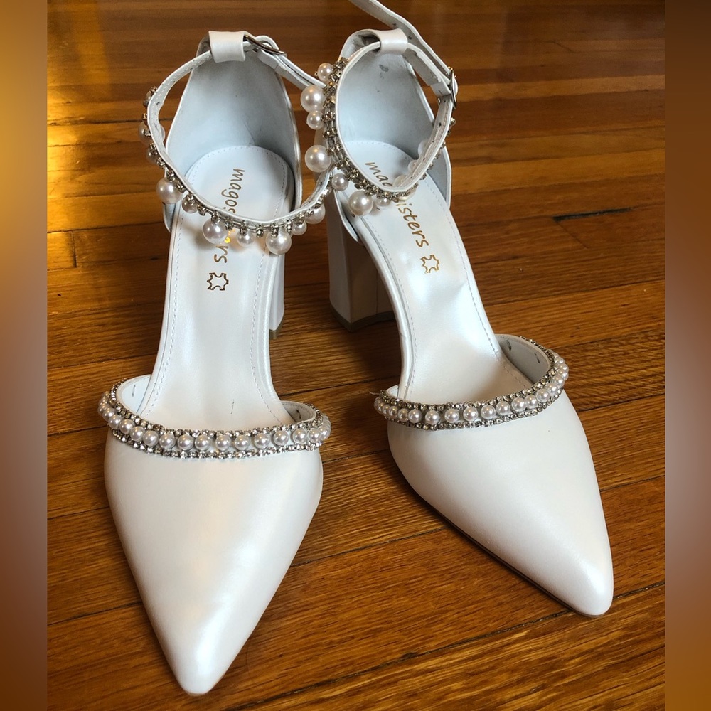 White Wedding Block Heels